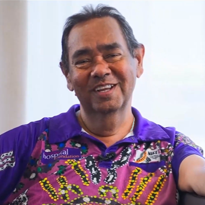 Kidney patient wearing a colorful shirt