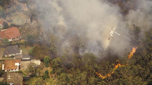 Plane drops water on to bushfire