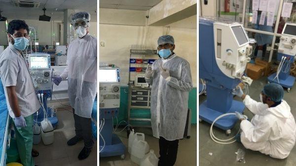 Employees help install medical device systems