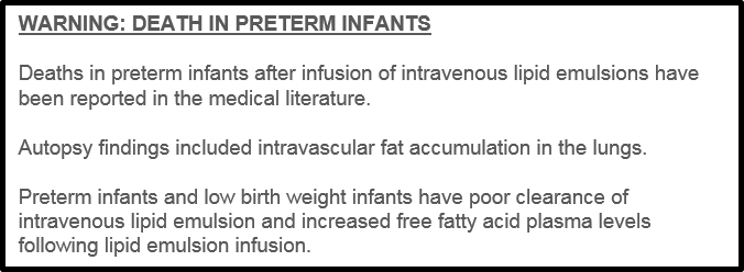 Clinolipid Box Warning: Preterm Infants